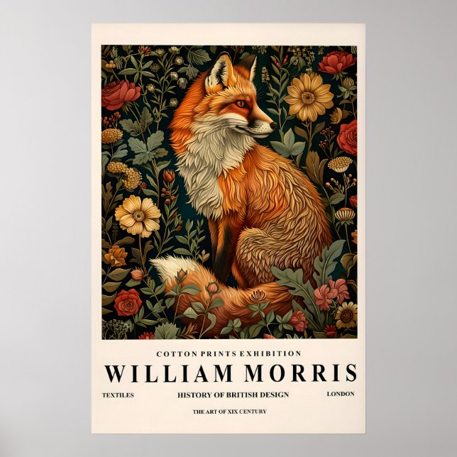 William Morris fox decor, Botanical print, Dark Poster (Front)