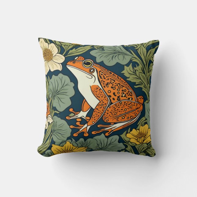 William Morris frog inspiration Throw Pillow (Front)