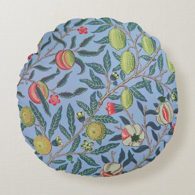 William Morris fruit or Pomegranate botanical Round Pillow (Front)