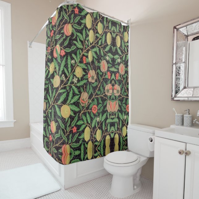 William Morris Fruit pattern Vintage Shower Curtain (In Situ)
