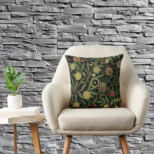 William Morris Fruit Pattern with Monogram Initial Throw Pillow