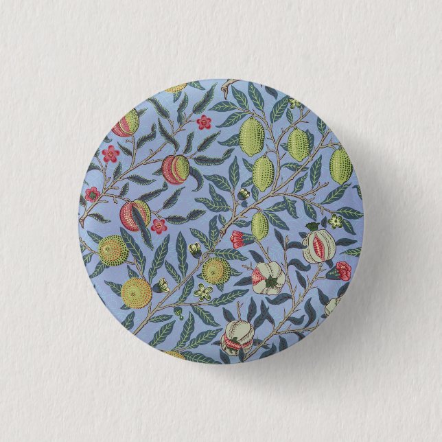 William Morris Fruit Pomegranate Blue Ornament Button (Front)