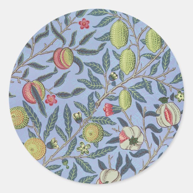 William Morris Fruit Pomegranate Blue Ornament Classic Round Sticker (Front)