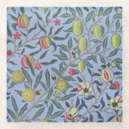 William Morris Fruit Pomegranate Blue Ornament Glass Coaster