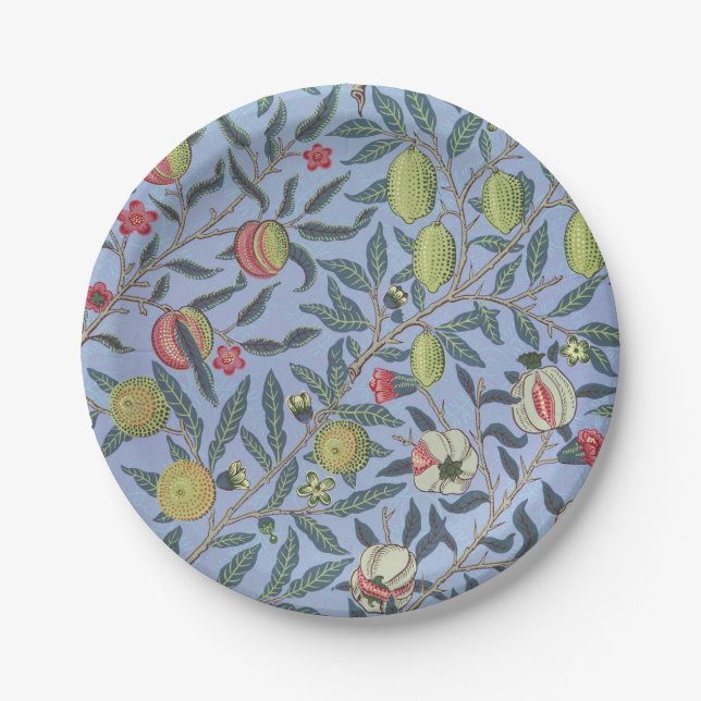 William Morris Fruit Pomegranate Blue Ornament Paper Plates (Front)