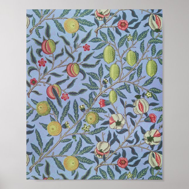 William Morris Fruit Pomegranate Blue Ornament Poster (Front)