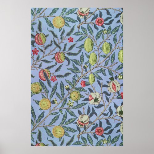 William Morris Fruit Pomegranate Blue Ornament Poster
