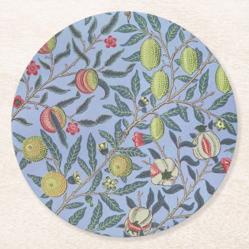 William Morris Fruit Pomegranate Blue Ornament Round Paper Coaster