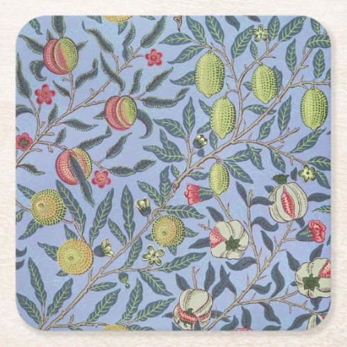 William Morris Fruit Pomegranate Blue Ornament Square Paper Coaster