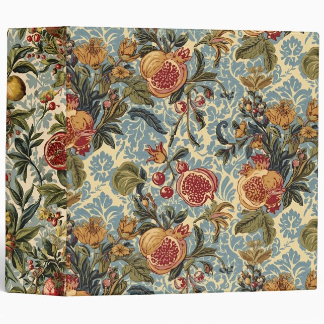 William Morris Fruit Pomegranate Floral pattern 3 Ring Binder (Front/Spine)