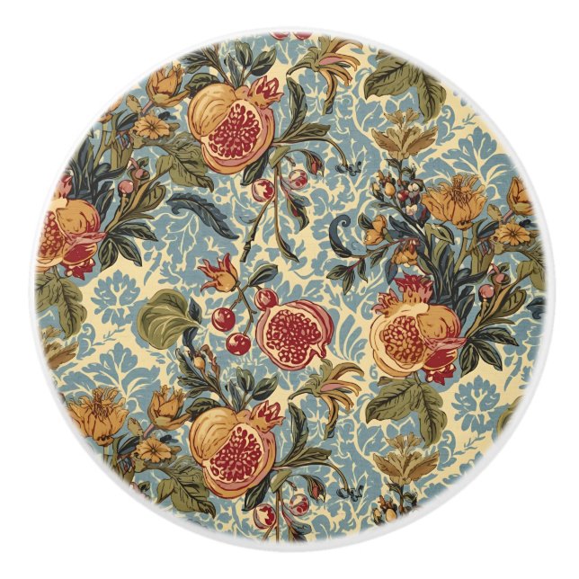 William Morris Fruit Pomegranate floral pattern Ceramic Knob (Front)