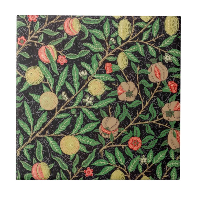 William Morris Fruit Pomegranate Floral Pattern Ceramic Tile (Front)