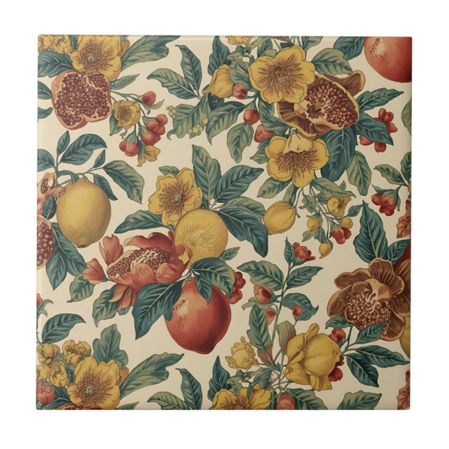 William Morris Fruit Pomegranate Floral pattern Ceramic Tile (Front)