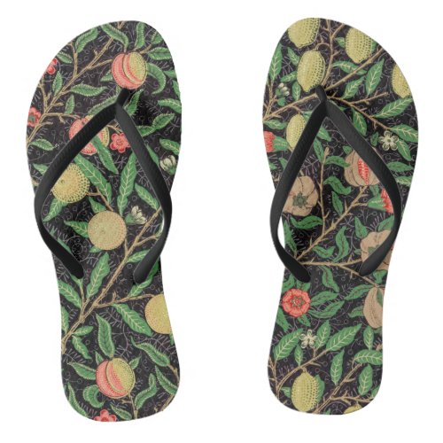 William Morris Fruit Pomegranate Floral Pattern Flip Flops