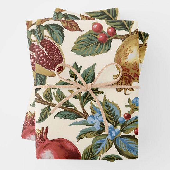 William Morris Fruit Pomegranate pattern Wrapping Paper Sheets (In situ)