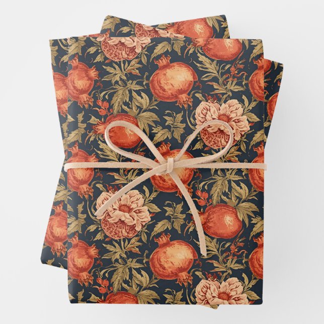 William Morris Fruit Pomegranate pattern Wrapping Paper Sheets (In situ)