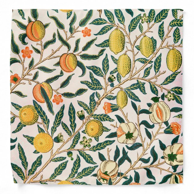 William Morris Fruit Pomegranate White Ornament Bandana (Front)