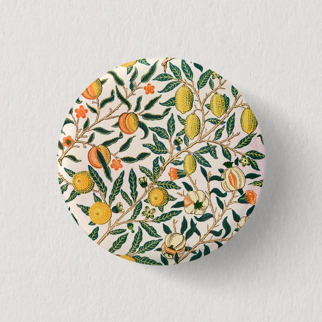 William Morris Fruit Pomegranate White Ornament Button (Front)
