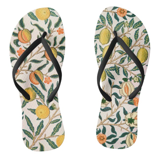 William Morris Fruit Pomegranate White Ornament Flip Flops (Footbed)