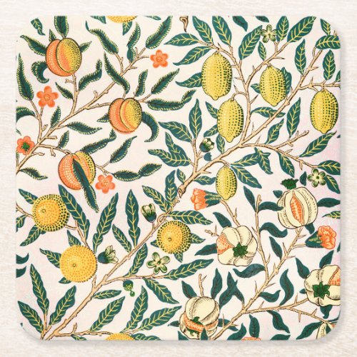 William Morris Fruit Pomegranate White Ornament Square Paper Coaster