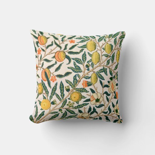 William Morris Fruit Pomegranate White Ornament Throw Pillow