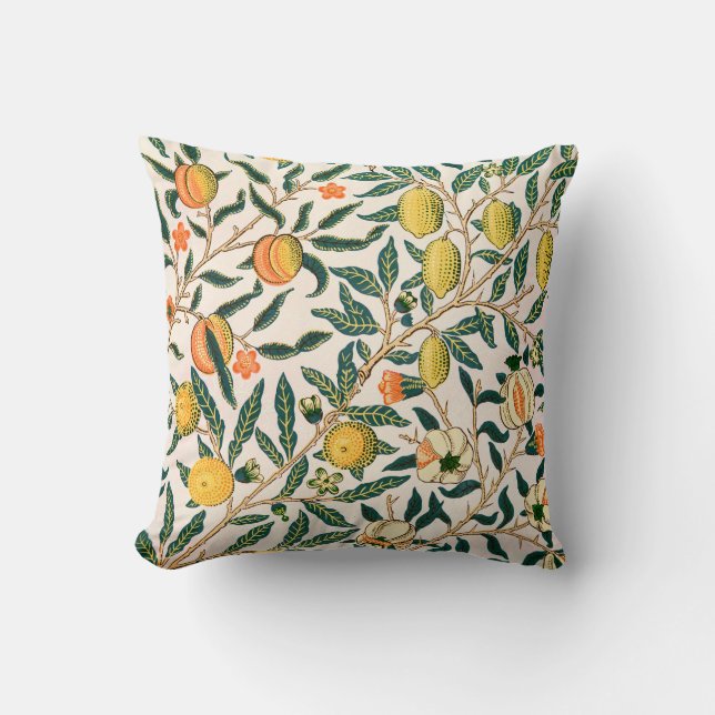 William Morris Fruit Pomegranate White Ornament Throw Pillow (Front)