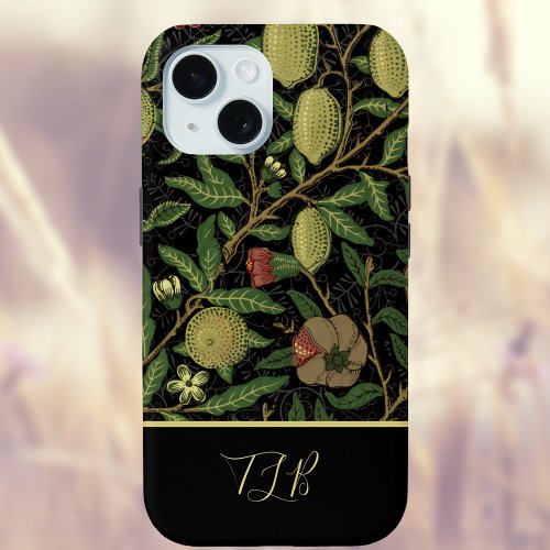 William Morris Fruit Vintage Patten in Gold Black  iPhone 15 Case