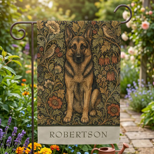 William Morris German Shepherd Vintage Floral Name Garden Flag