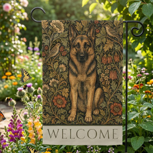 William Morris German Shepherd Vintage Welcome Garden Flag