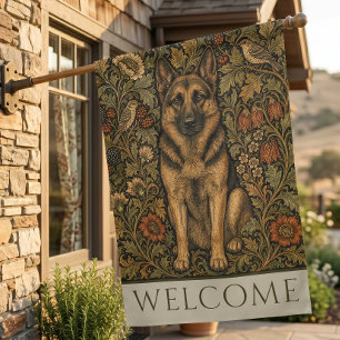 William Morris German Shepherd Vintage Welcome House Flag