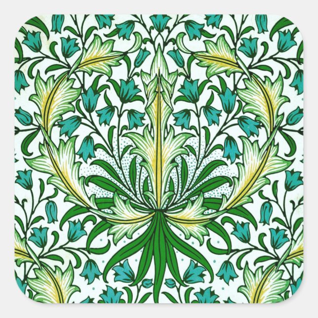 William Morris Gold Aqua Floral Wallpaper Square Sticker (Front)