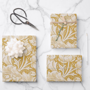  William Morris Gold Bachelors Button Floral Wrapping Paper Sheets