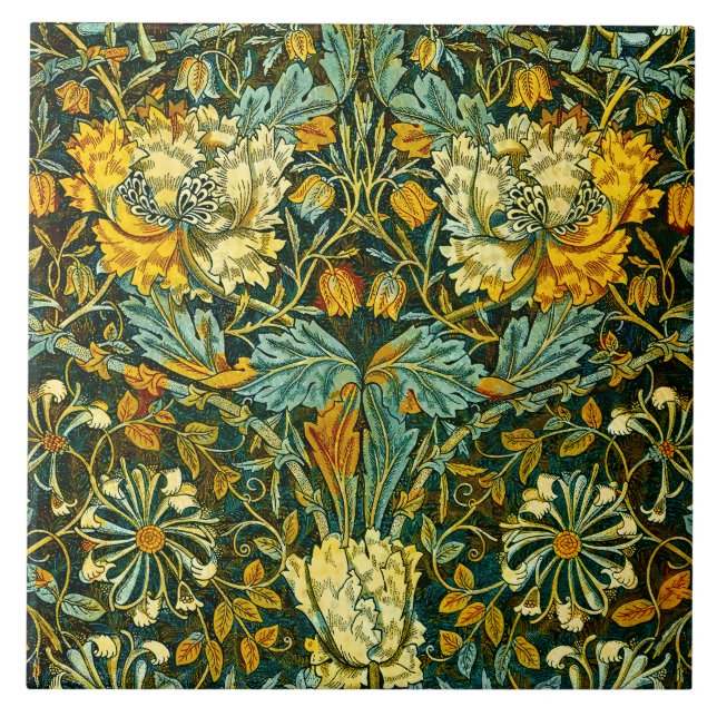 William Morris Gold Honeysuckle Floral Wallpaper Ceramic Tile (Front)