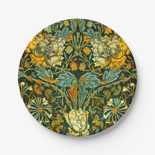 William Morris Gold Honeysuckle Floral Wallpaper Paper Plates (Front)