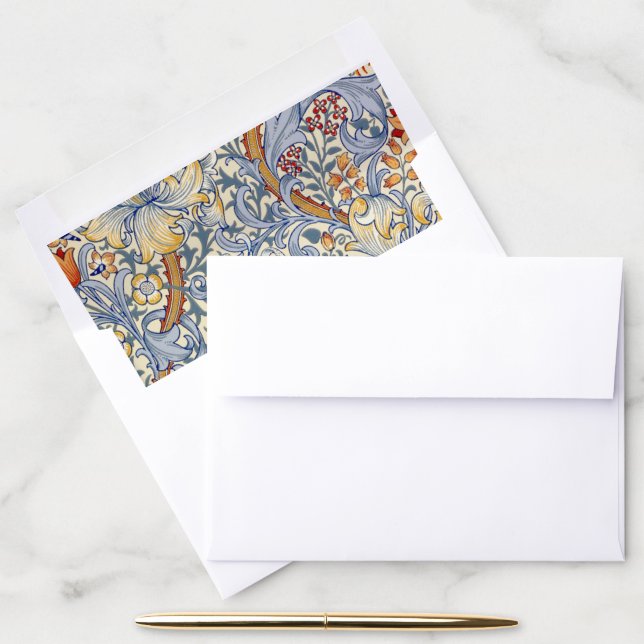 William Morris Gold Lily Victorian Wallpaper Envelope Liner (Desk)