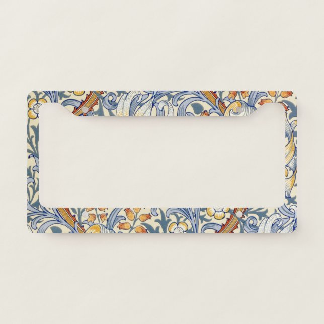 William Morris Gold Lily Victorian Wallpaper License Plate Frame (Front)