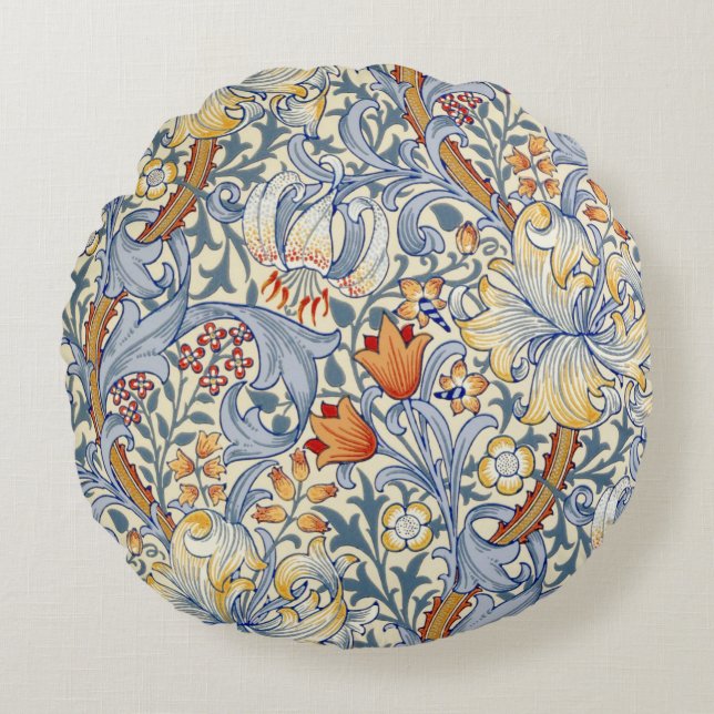 William Morris Gold Lily Victorian Wallpaper Round Pillow (Front)