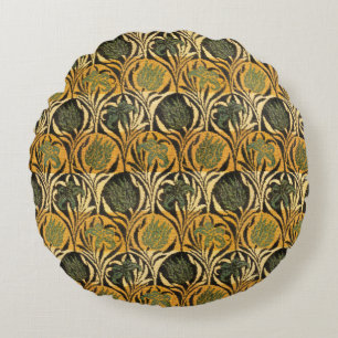 William Morris Gold Tulip Lily Vintage Wallpaper Round Pillow