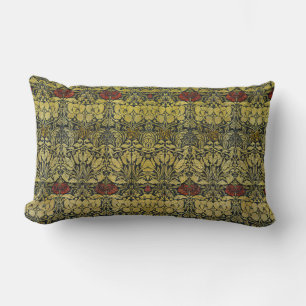 William Morris Gold Tulip Rose Vintage Wallpaper Lumbar Pillow