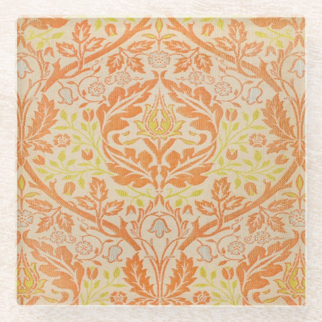 William Morris Golden Bough Tapestry Pattern Glass Coaster (Front)