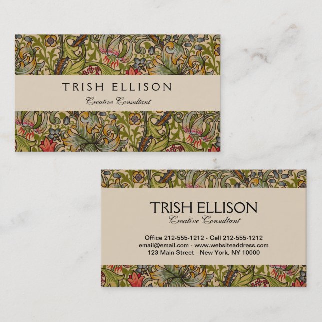 William Morris Golden Lily Antique Business Card (Front/Back)