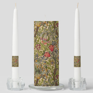 William Morris Golden Lily Antique Floral Pattern Unity Candle Set
