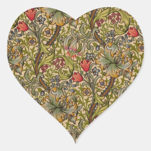 William Morris Golden Lily Antique Heart Sticker