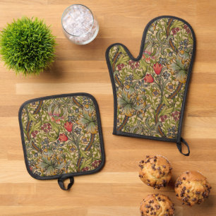 William Morris Golden Lily Antique Oven Mitt & Pot Holder Set