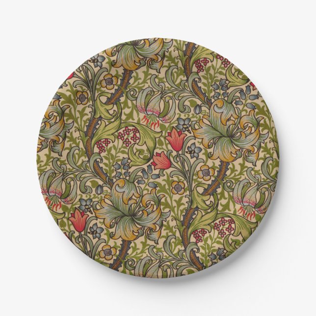 William Morris Golden Lily Antique Paper Plates (Front)