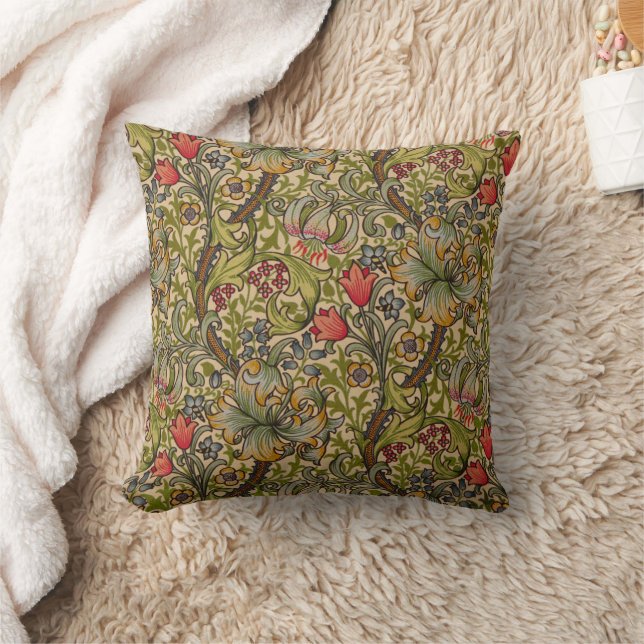 William Morris Golden Lily Antique Throw Pillow (Blanket)