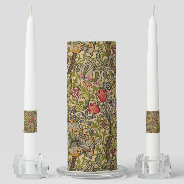 William Morris Golden Lily Antique Unity Candle Set (Front)