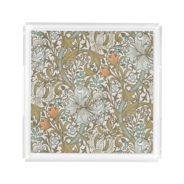 William Morris Golden Lily Blue Gold Classic Acrylic Tray (Front)