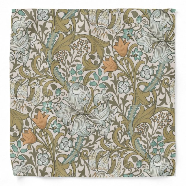 William Morris Golden Lily Blue Gold Classic Bandana (Front)