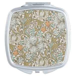 William Morris Golden Lily Blue Gold Classic Compact Mirror